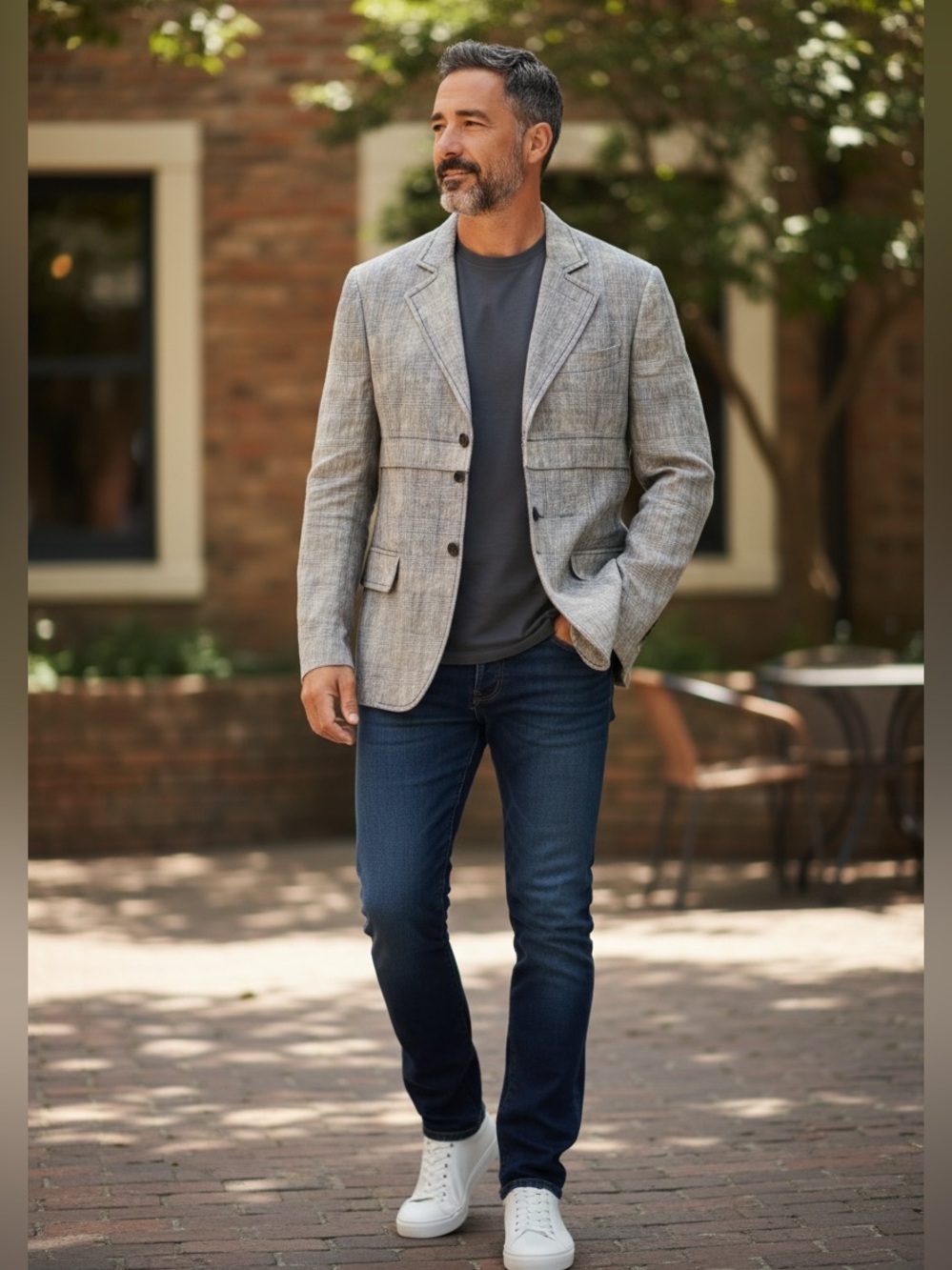 NWT RICHARD CHAI BUTTON Men's Gray Linen-Blend Blazer - Classic Tailored Jacket